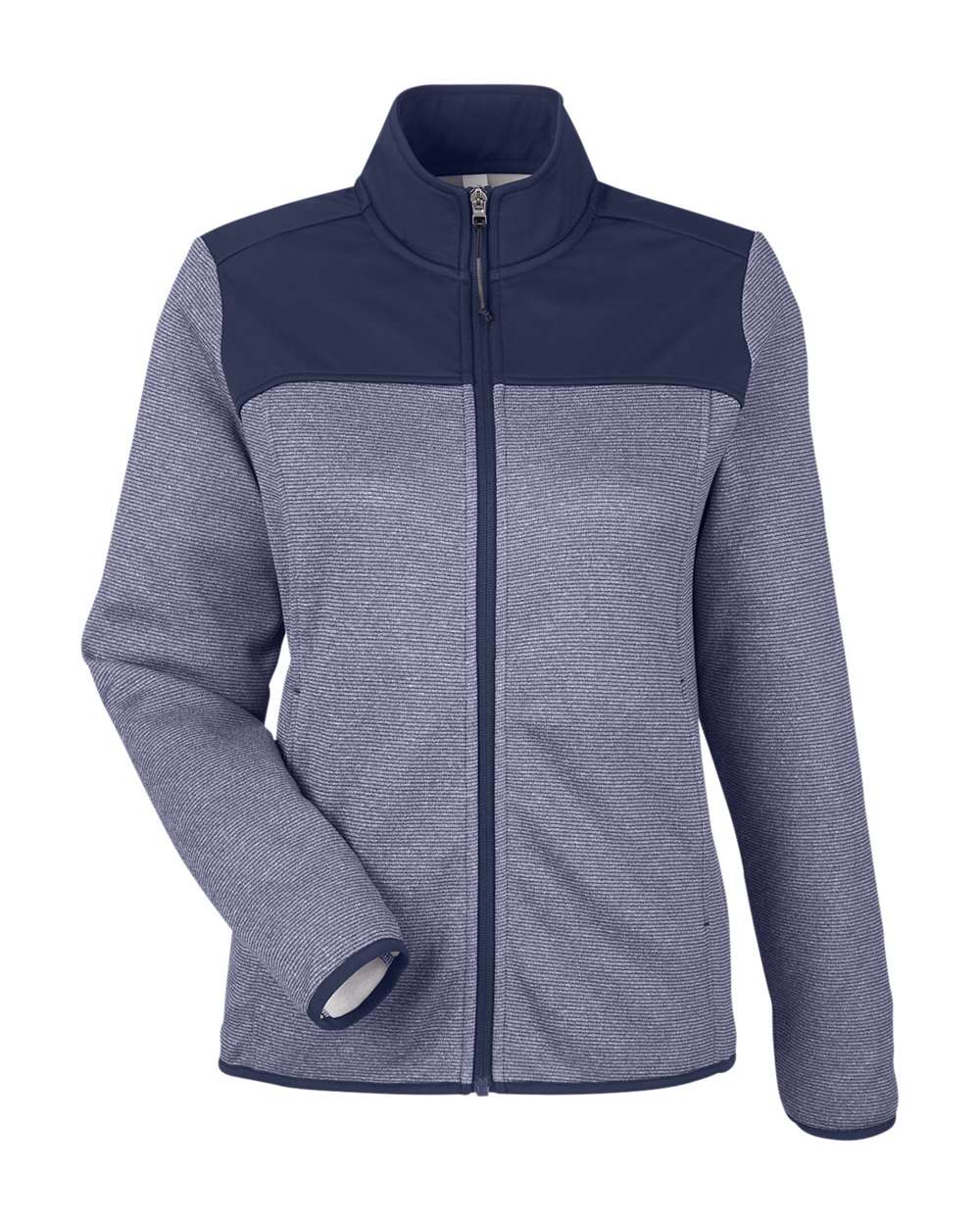 CORE365 Women's Venture Heathered Stripe Hybrid Jacket. CE74W - Classic Navy/ White