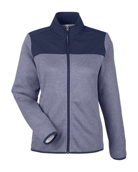 CORE365 Women's Venture Heathered Stripe Hybrid Jacket. CE74W - Classic Navy/ White