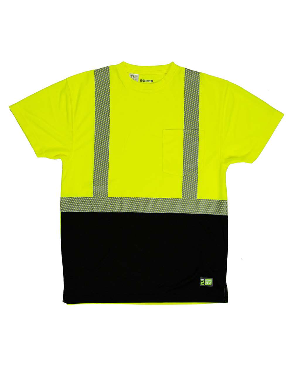 Berne Apparel Men's Hi-Vis Class 2 Color Blocked Pocket T-Shirt. HVK017 - Hi Vis Yellow