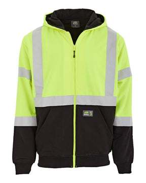 Berne Apparel Men's Hi-Vis Class 3 Color Block Full-Zip Hooded Sweatshirt. HVF023 - Hi Vis Yellow