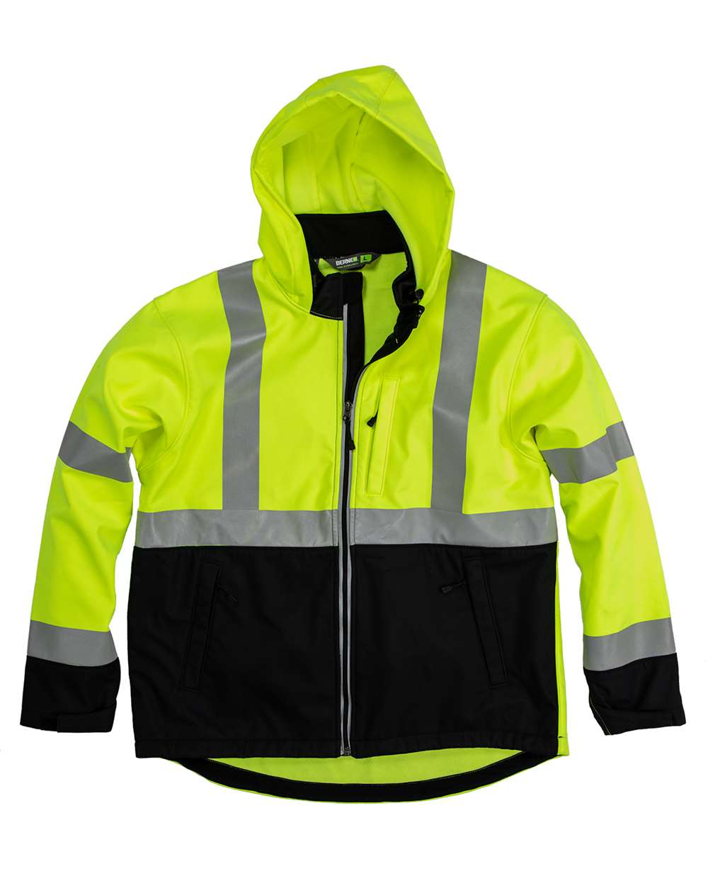 Berne Apparel Men's Tall Hi-Vis Class 3 Hooded Soft Shell Jacket. HVJS206T - Yellow