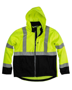 Berne Apparel Men's Tall Hi-Vis Class 3 Hooded Soft Shell Jacket. HVJS206T - Yellow