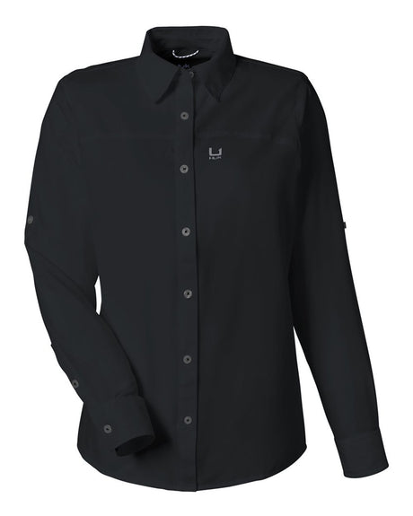 HUK Women's Tide Point Shirt. H615006 - Black