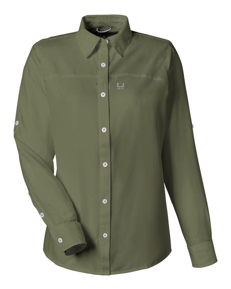 HUK Women's Tide Point Shirt. H615006 - Moss