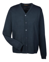 Harriton Men's Pilbloc™ V-Neck Button Cardigan Sweater. M425 - Dark Navy
