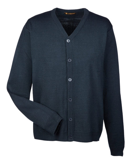 Harriton Men's Pilbloc™ V-Neck Button Cardigan Sweater. M425 - Dark Navy