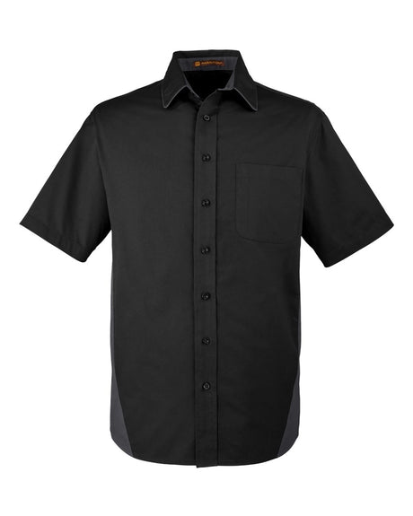 Harriton Men's Flash IL Colorblock Shirt. M586 - Black/ Dark Charcoal
