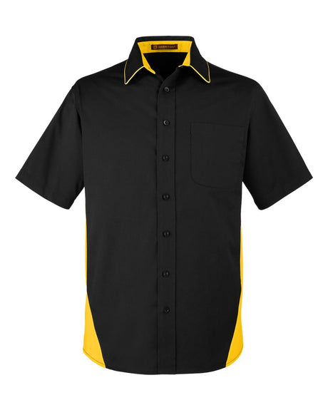Harriton Men's Flash IL Colorblock Shirt. M586 - Black/ Sunray Yellow