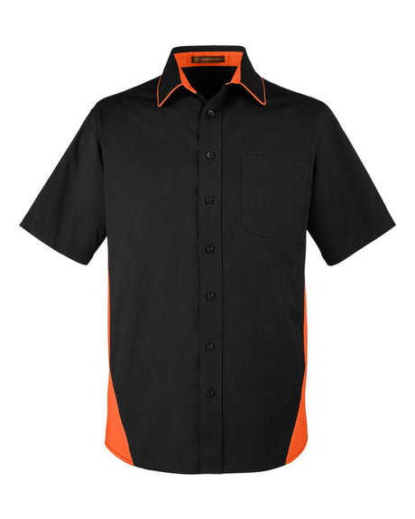 Harriton Men's Flash IL Colorblock Shirt. M586 - Black/ Team Orange