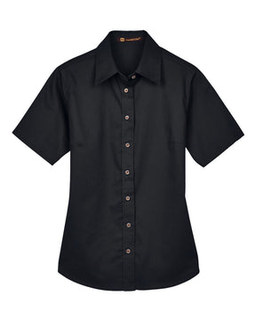 Harriton Women's Easy Blend™ Short Sleeve Twill Dress Shirt with Stain-Release. M500SW - Black