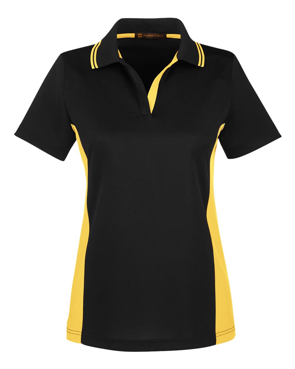 Harriton Women's Flash Snag Protection Plus IL Colorblock Polo. M386W - Black/ Sunray Yellow