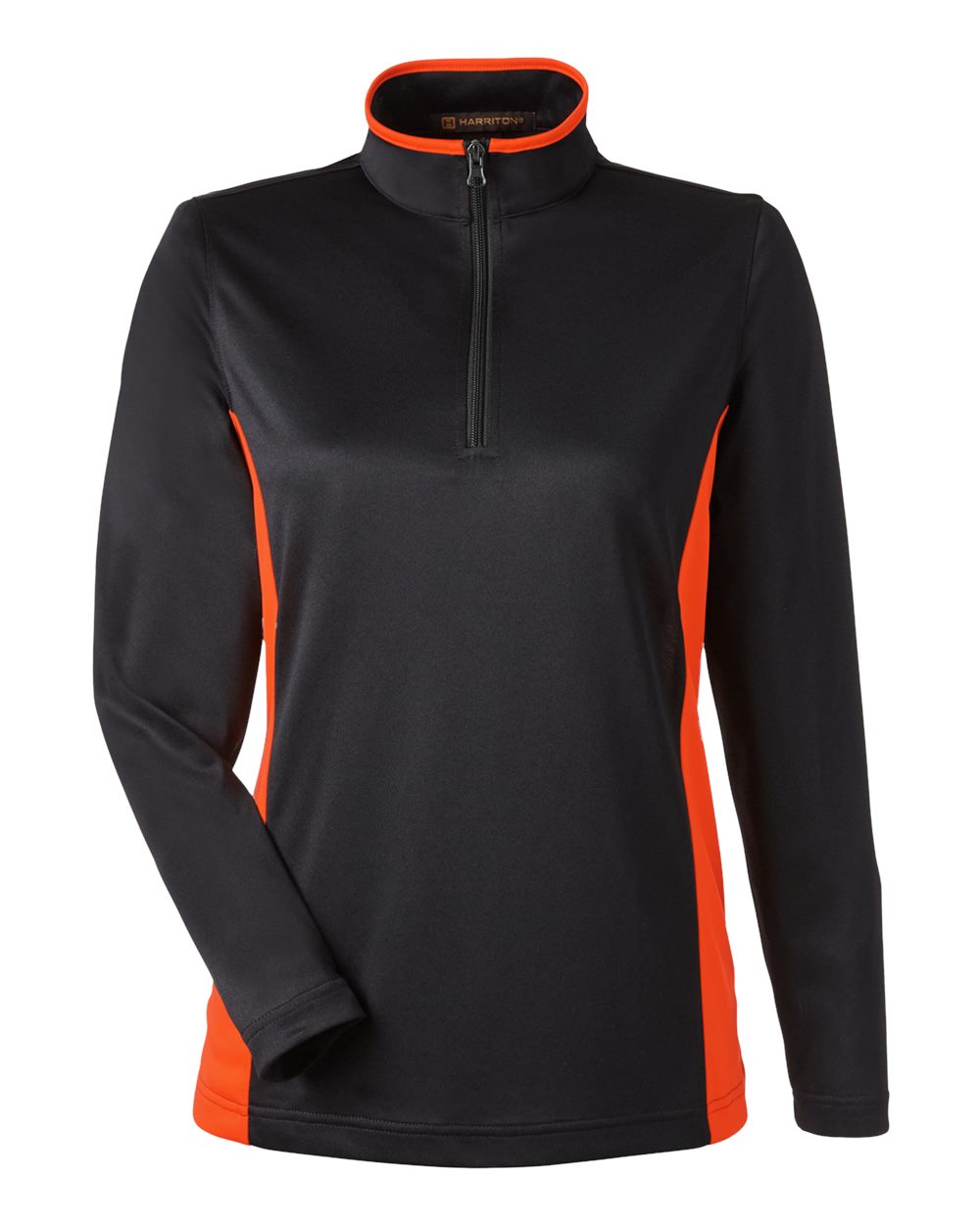 Harriton Women's Flash Snag Protection Plus IL Colorblock Quarter-Zip Pullover. M786W - Black/ Team Orange