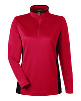 Harriton Women's Flash Snag Protection Plus IL Colorblock Quarter-Zip Pullover. M786W - Red/ Black
