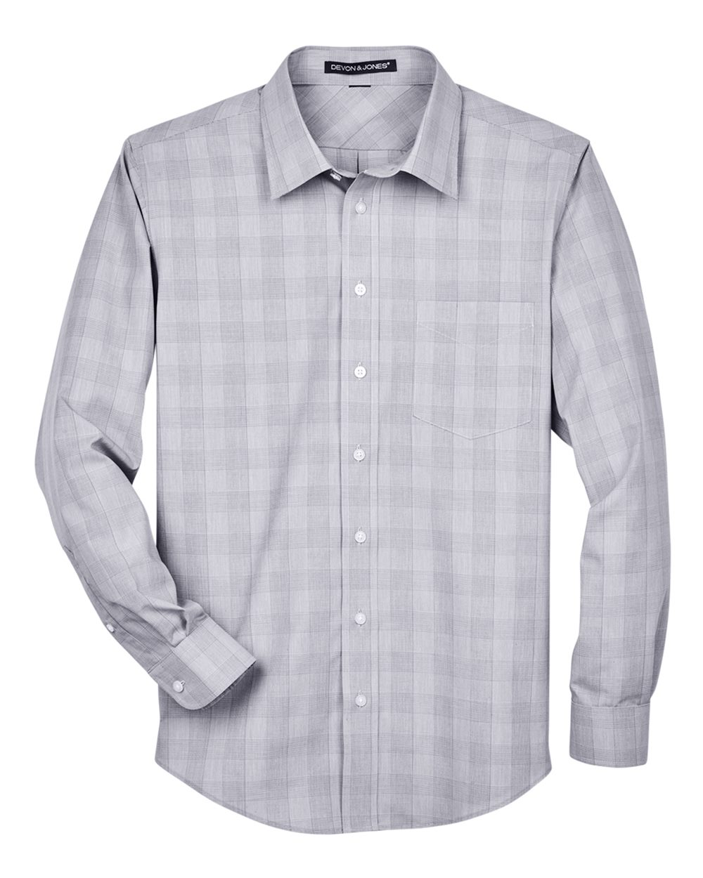 Devon & Jones Men's Crown Collection® Glen Plaid Woven Dress Shirt. DG520 - White/ Graphite/ Light Grey