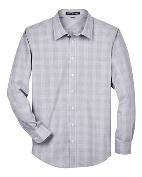 Devon & Jones Men's Crown Collection® Glen Plaid Woven Dress Shirt. DG520 - White/ Graphite/ Light Grey