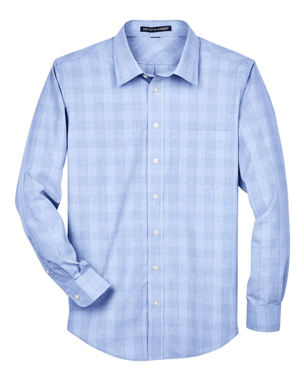 Devon & Jones Men's Crown Collection® Glen Plaid Woven Dress Shirt. DG520 - White/ Light French Blue