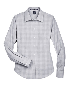 Devon & Jones Women's Crown Collection® Glen Plaid Woven Dress Shirt. DG520W - White/ Graphite/ Light Grey