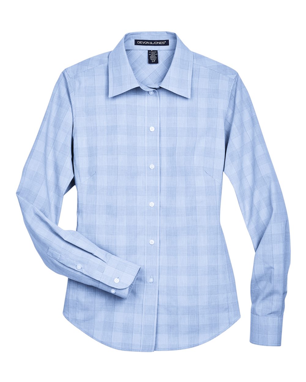 Devon & Jones Women's Crown Collection® Glen Plaid Woven Dress Shirt. DG520W - White/ Light French Blue/ French Blue