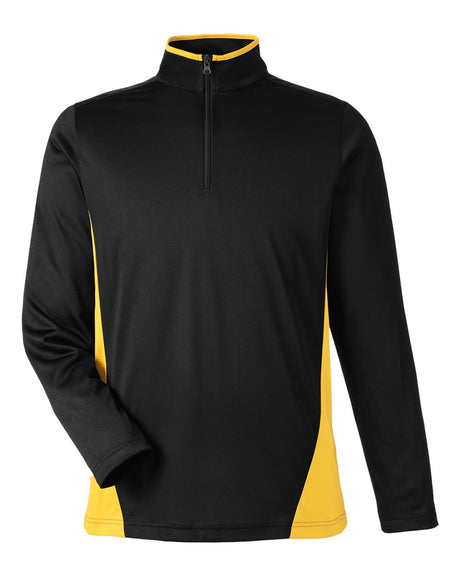 Harriton Men's Flash Snag Protection Plus IL Colorblock Quarter-Zip Pullover. M786 - Black/ Sunray Yellow