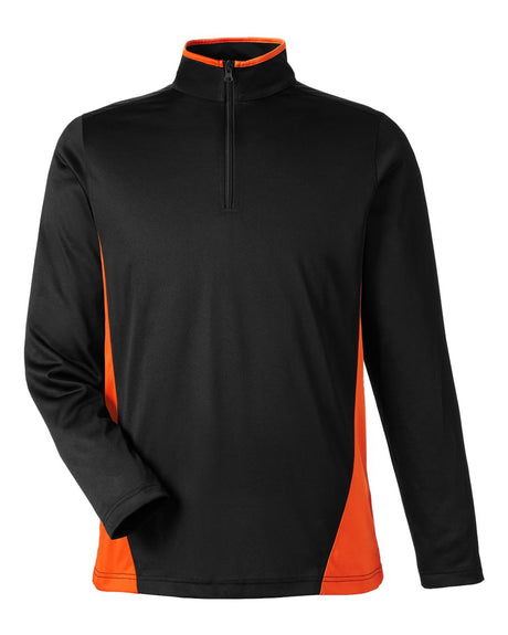 Harriton Men's Flash Snag Protection Plus IL Colorblock Quarter-Zip Pullover. M786 - Black/ Team Orange