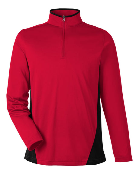 Harriton Men's Flash Snag Protection Plus IL Colorblock Quarter-Zip Pullover. M786 - Red/ Black