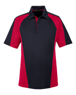 Harriton Men's Advantage Snag Protection Plus IL Colorblock Polo. M385 - Black/ Red/ Dark Charcoal