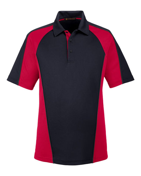 Harriton Men's Advantage Snag Protection Plus IL Colorblock Polo. M385 - Black/ Red/ Dark Charcoal