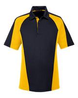 Harriton Men's Advantage Snag Protection Plus IL Colorblock Polo. M385 - Black/ Sunray Yellow/ Dark Charcoal