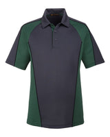 Harriton Men's Advantage Snag Protection Plus IL Colorblock Polo. M385 - Dark Charcoal/ Dark Green/ Black