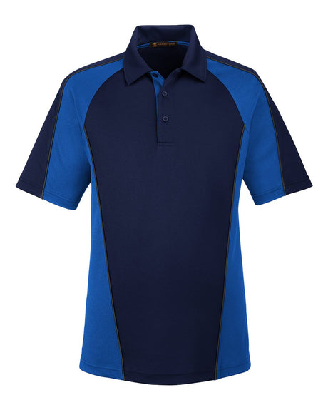 Harriton Men's Advantage Snag Protection Plus IL Colorblock Polo. M385 - Dark Navy/ True Royal/ Dark Charcoal