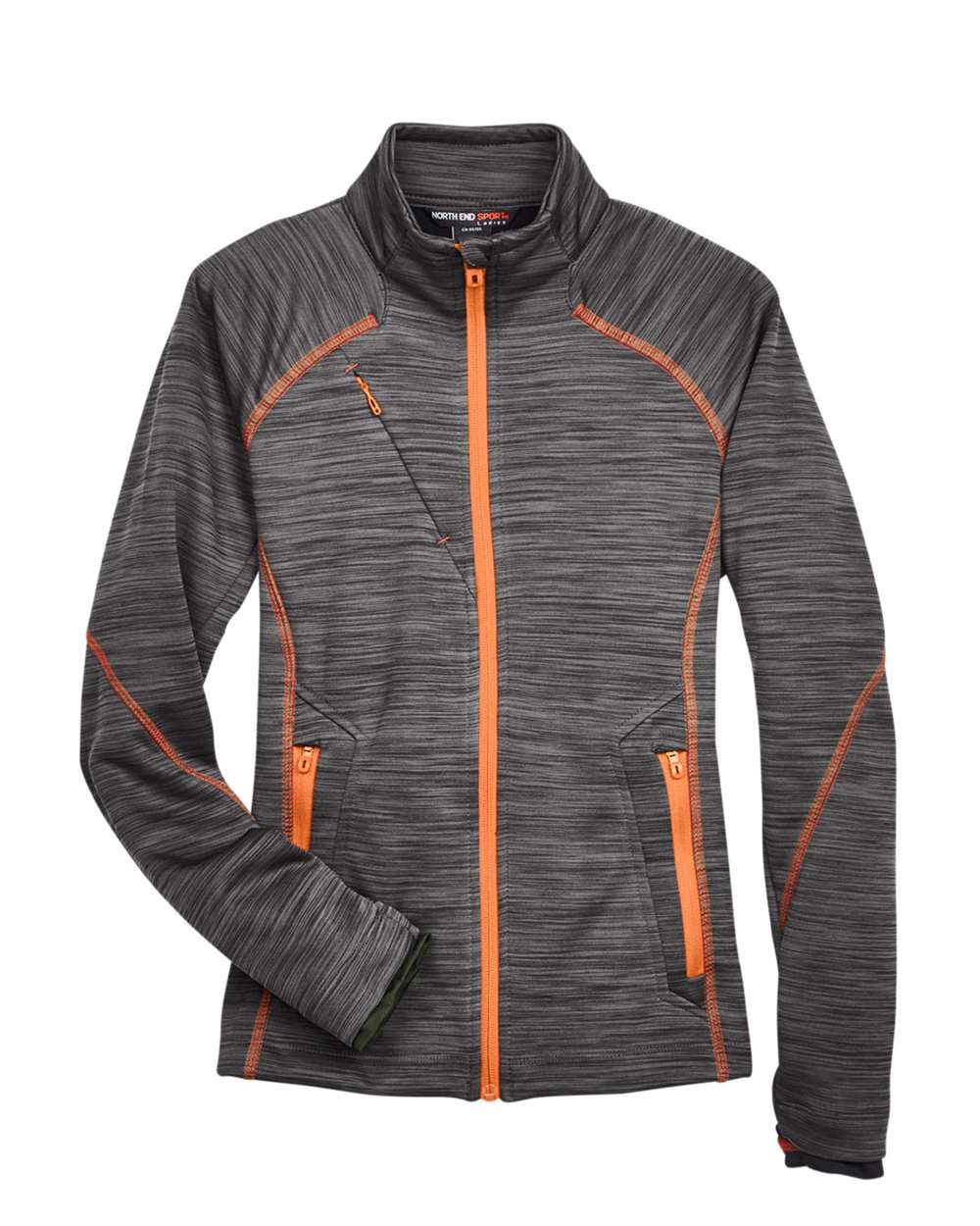 North End Women's Flux Mélange Bonded Fleece Jacket. 78697 - Carbon/ Orange Soda