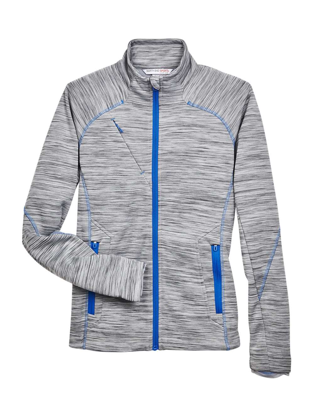 North End Women's Flux Mélange Bonded Fleece Jacket. 78697 - Platinum/ Olympic Blue