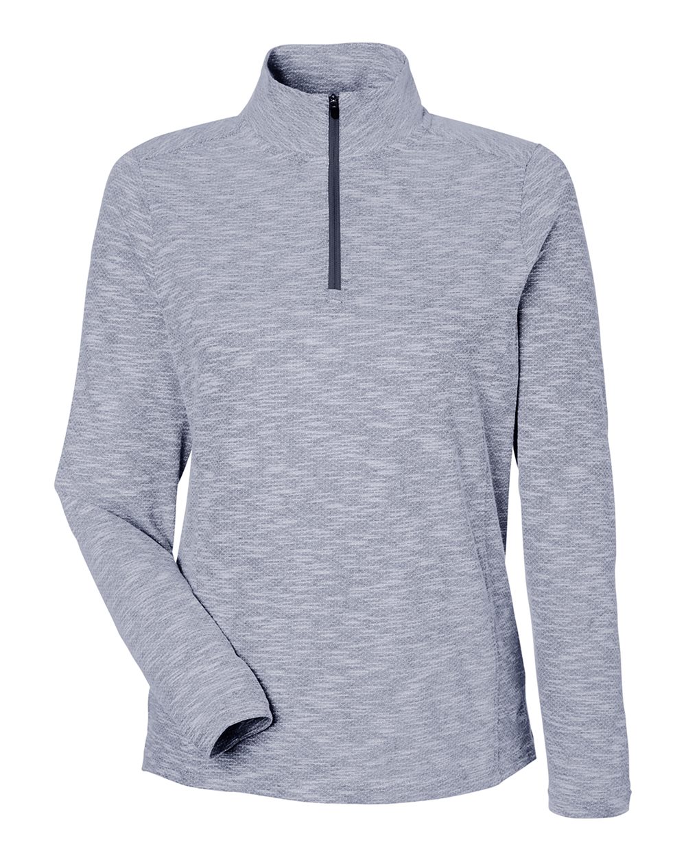 North End Women's Eclipse Jacquard Quarter-Zip Pullover. NE415W - Classic Navy Heather