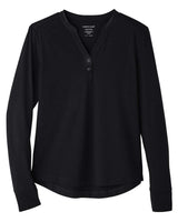 North End Women's JAQ Stretch Performance V-Neck Snap Pullover. NE400W - Black