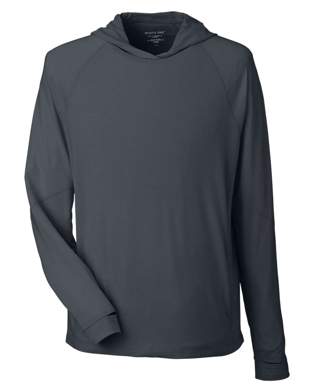 North End Unisex JAQ Stretch Performance Hooded Long Sleeve T-Shirt. NE105 - Carbon