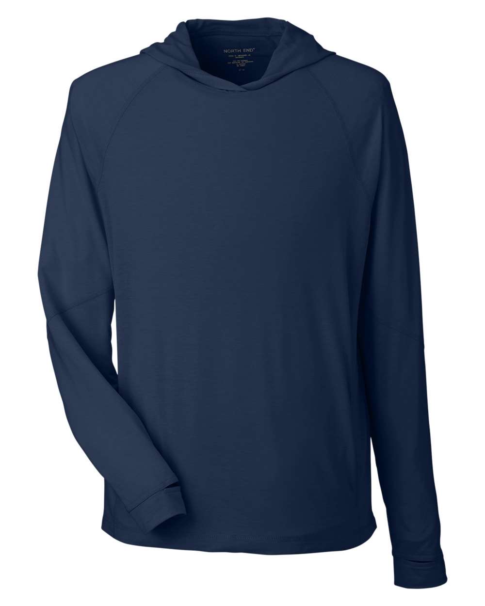 North End Unisex JAQ Stretch Performance Hooded Long Sleeve T-Shirt. NE105 - Classic Navy