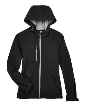 North End Women's Prospect Two-Layer Fleece Bonded Soft Shell Hooded Jacket. 78166 - Black