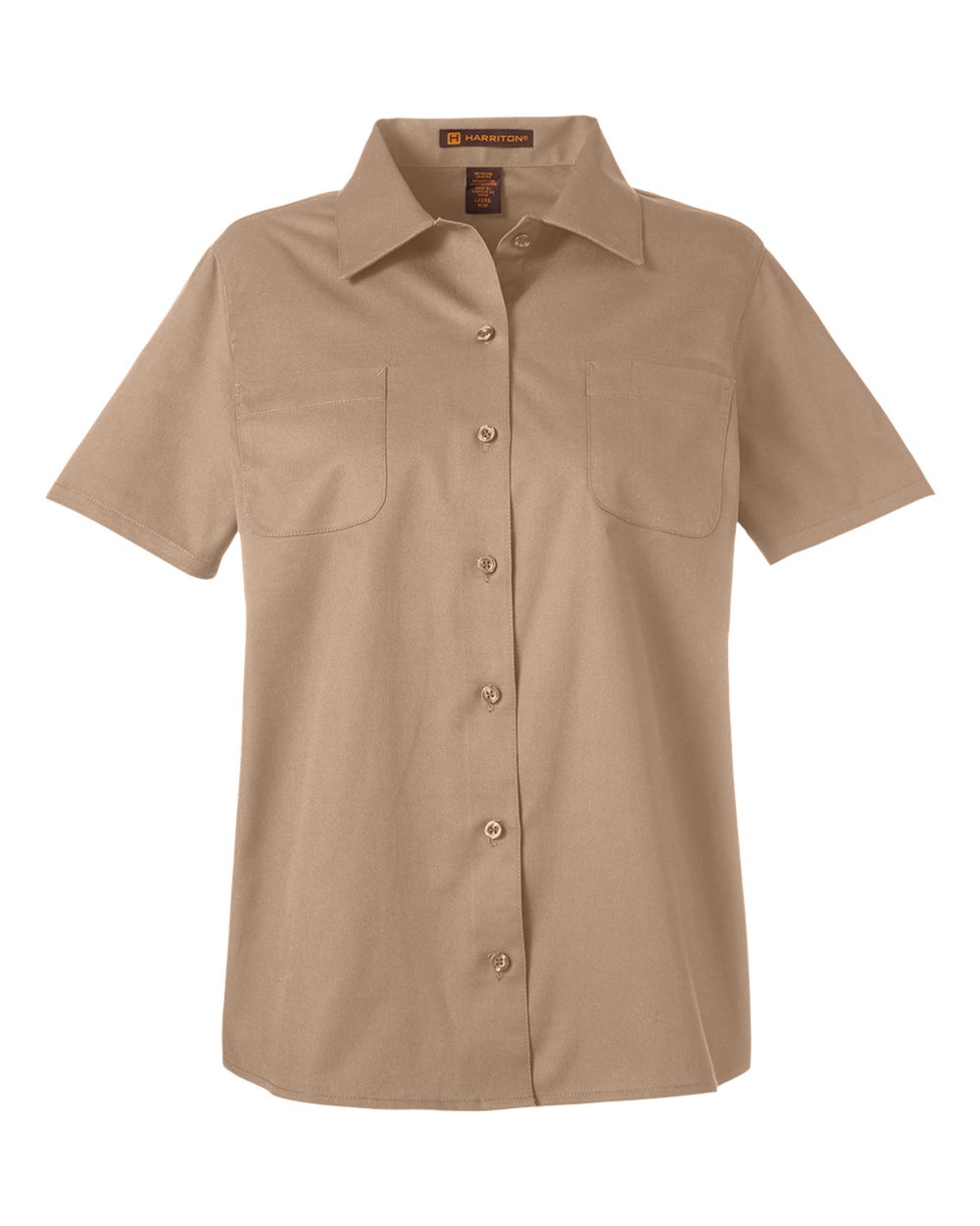 Harriton Women's Advantage IL Short Sleeve Dress Shirt. M585W - Khaki