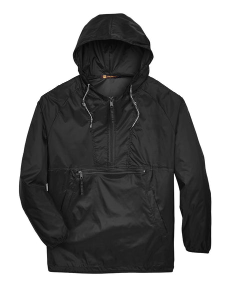 Harriton Men's Packable Hooded Nylon Jacket. M750 - Black