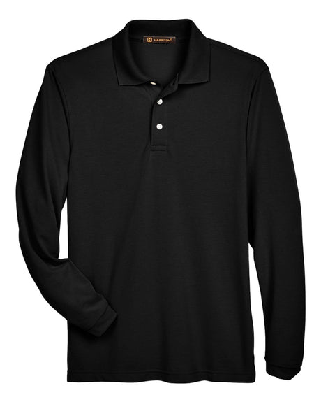 Harriton Men's Easy Blend™ Long Sleeve Polo. M265L - Black
