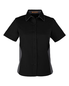 Harriton Women's Flash IL Colorblock Shirt. M586W - Black/ Dark Charcoal