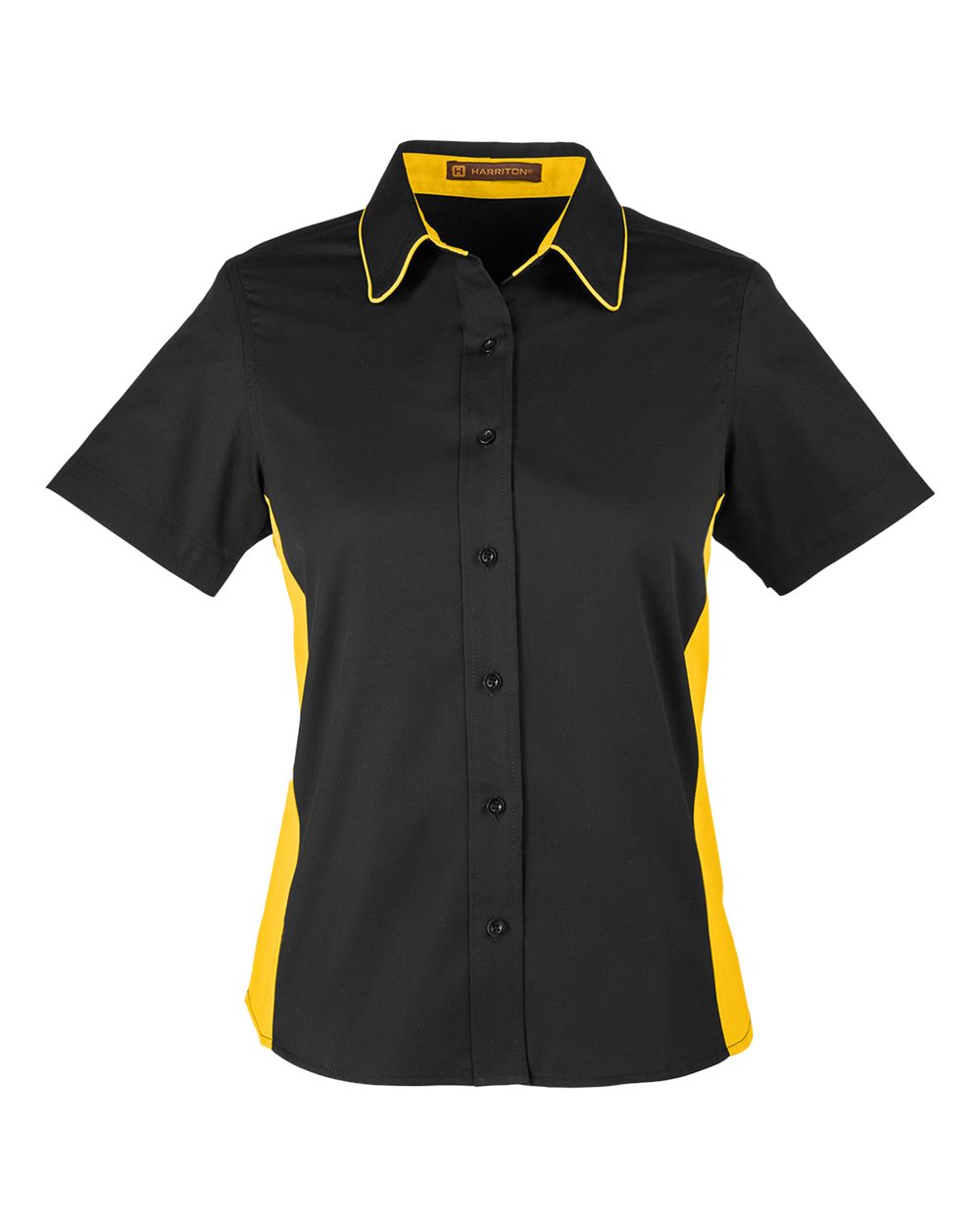 Harriton Women's Flash IL Colorblock Shirt. M586W - Black/ Sunray Yellow