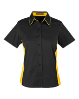 Harriton Women's Flash IL Colorblock Shirt. M586W - Black/ Sunray Yellow