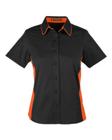 Harriton Women's Flash IL Colorblock Shirt. M586W - Black/ Team Orange