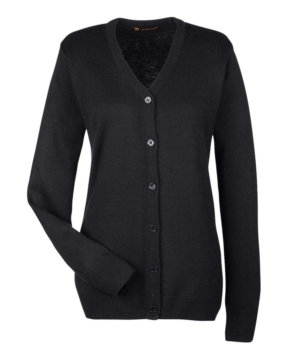 Harriton Women's Pilbloc V-Neck Button Cardigan Sweater. M425W - Black