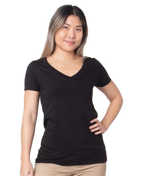 Bayside Women's USA-Made Fine Jersey V-Neck T-Shirt. 5875
