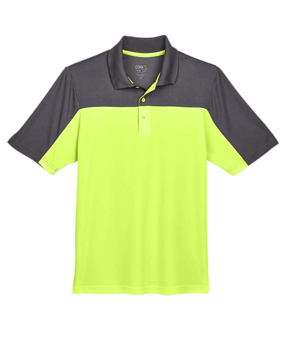 CORE365 Men's Balance Colorblock Performance Piqué Polo. CE101 - Safety Yellow/ Carbon