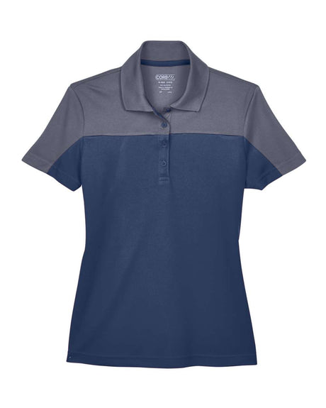 CORE365 Women's Balance Colorblock Performance Piqué Polo. CE101W - Classic Navy/ Carbon