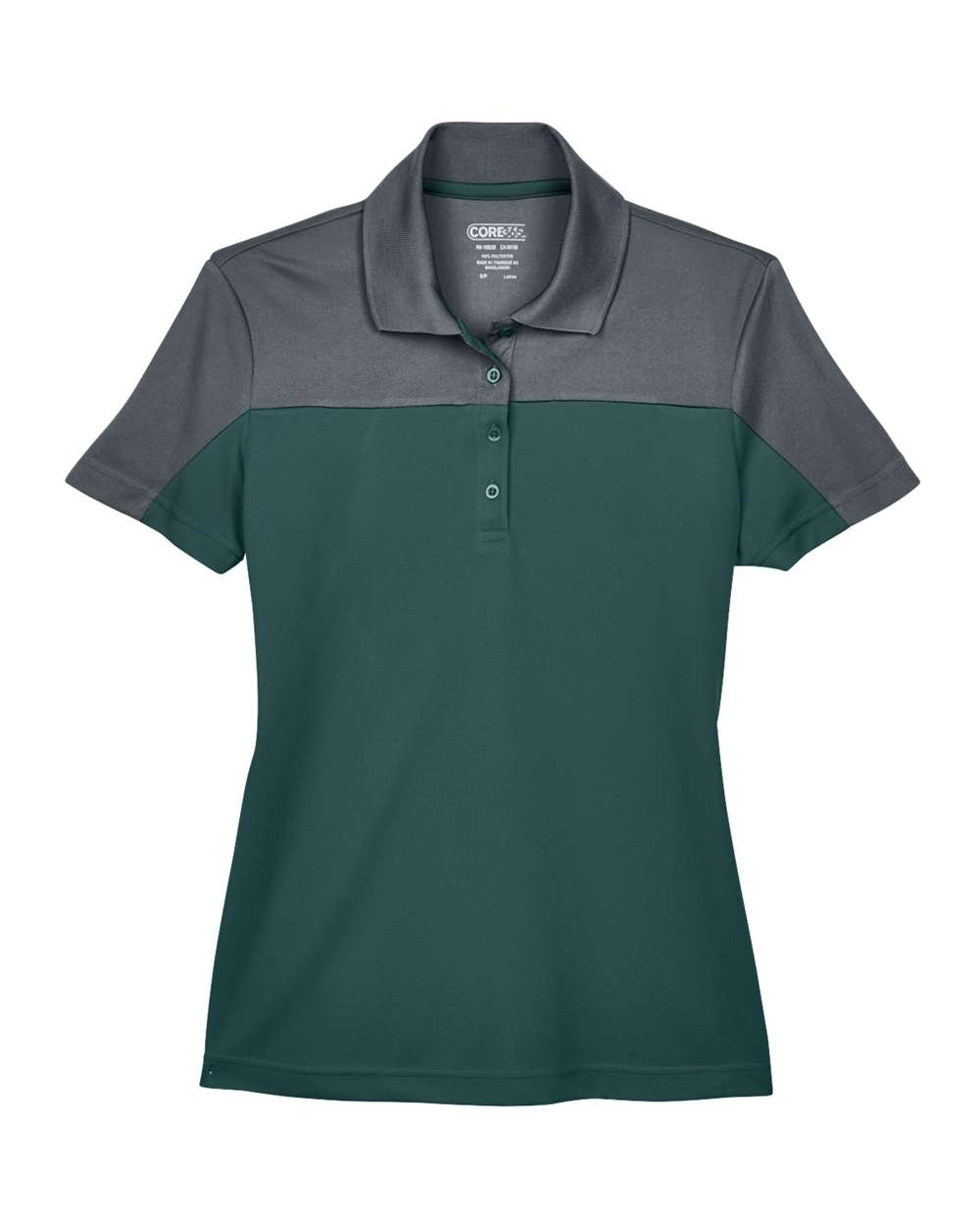 CORE365 Women's Balance Colorblock Performance Piqué Polo. CE101W - Forest/ Carbon