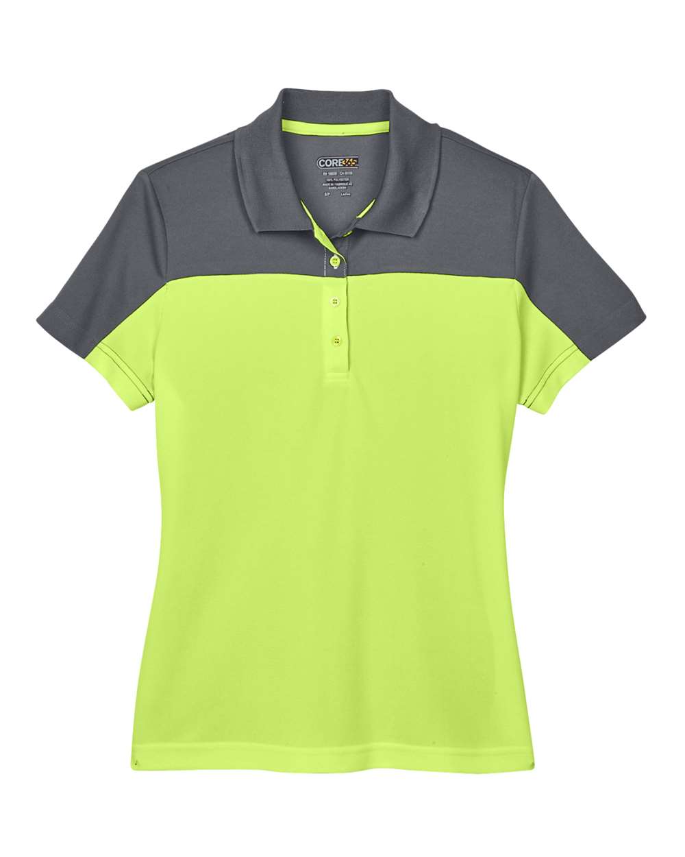 CORE365 Women's Balance Colorblock Performance Piqué Polo. CE101W - Safety Yellow/ Carbon